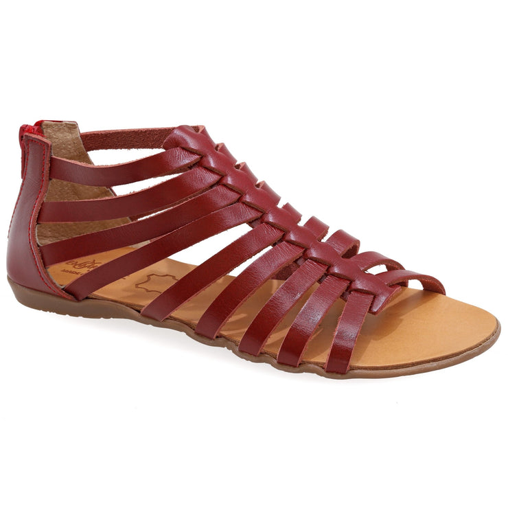 Greek Leather Red Ankle High Gladiator Sandals with zippers "Circe" - EMMANUELA handcrafted for you®