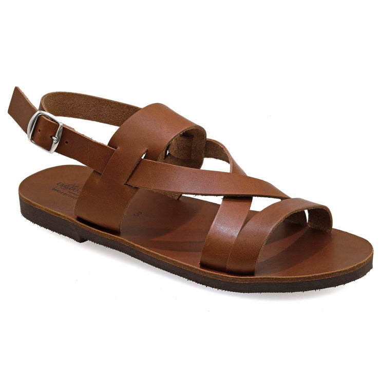 Greek Leather Brown Buckle Strap Gladiator Sandals for Men "Leander" - EMMANUELA handcrafted for you®
