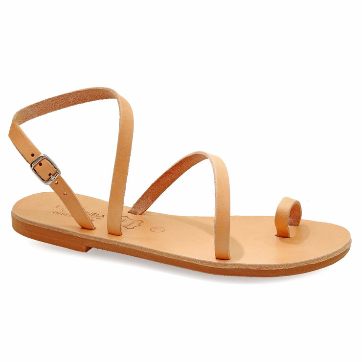Greek Leather Beige Buckle Strap Toe Ring Sandals "Athena" - EMMANUELA handcrafted for you®