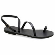 Greek Leather Black Buckle Strap Toe Ring Sandals "Athena" - EMMANUELA handcrafted for you®