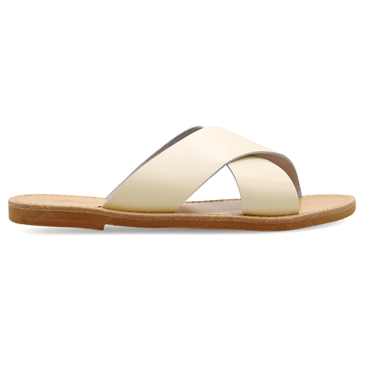 Greek Leather Off-White Slide on Cross Strap Sandals "Skopelos" - EMMANUELA handcrafted for you®