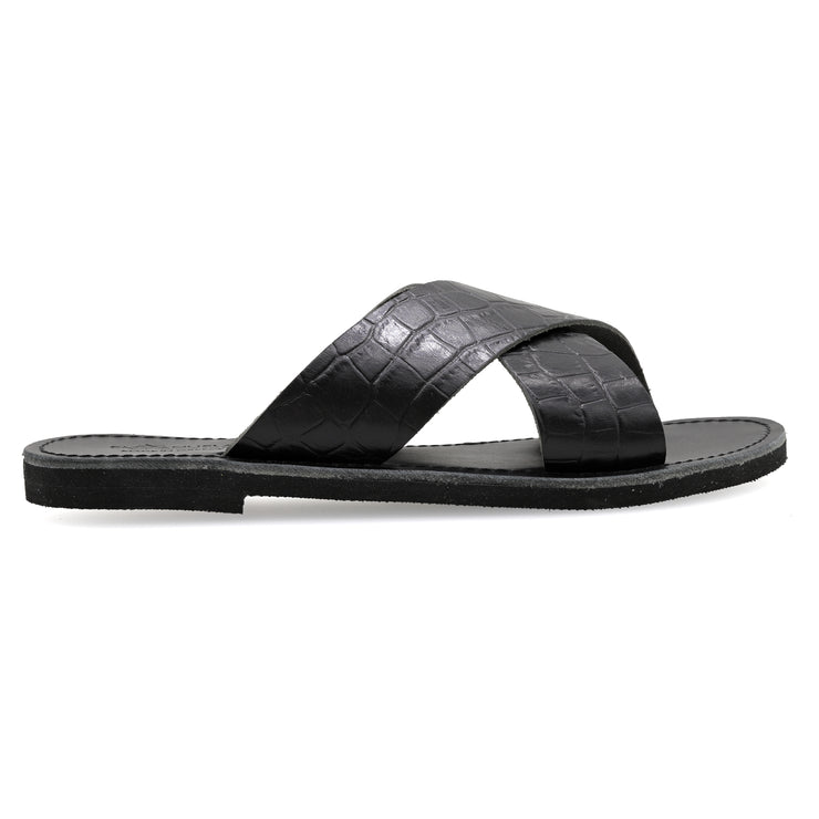 Greek Leather Off-White Slide on Cross Strap Leopard Sandals "Skopelos" - EMMANUELA handcrafted for you®
