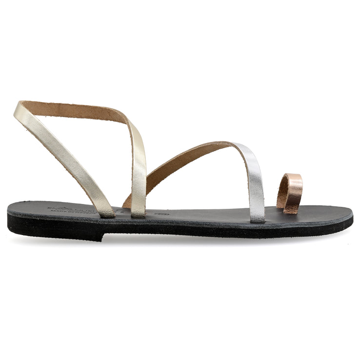 Greek Leather Beige Slingback Toe Ring Sandals "Lesbos" - EMMANUELA handcrafted for you®