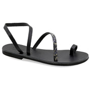 Greek Leather Black Snake Slingback Toe Ring Sandals "Lesbos" - EMMANUELA handcrafted for you®