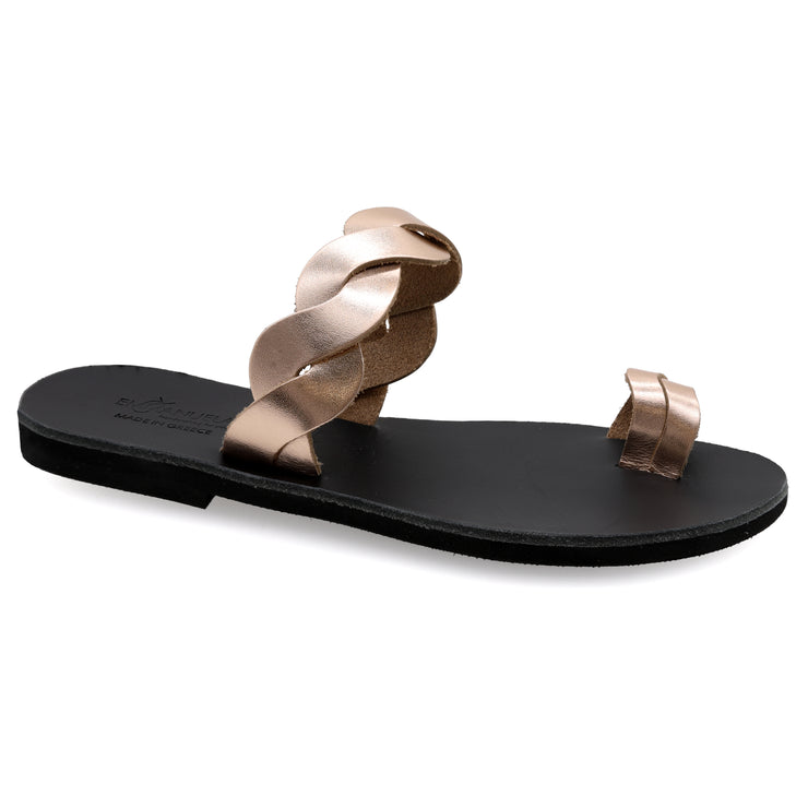 Greek Leather Rose gold Slide on Toe Ring Sandals "Samothrace" - EMMANUELA handcrafted for you®