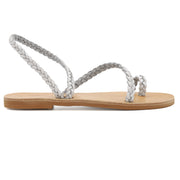 Greek Leather White Slingback Toe Ring Braided Sandals "Chios" - EMMANUELA handcrafted for you®