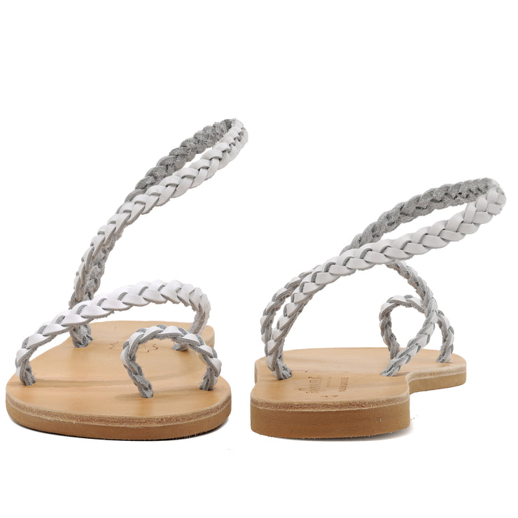 Greek Leather Beige Slingback Toe Ring Braided Sandals "Chios" - EMMANUELA handcrafted for you®