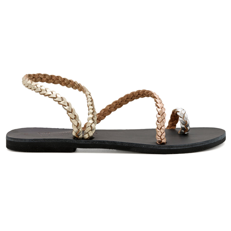 Greek Leather Beige Slingback Toe Ring Braided Sandals "Chios" - EMMANUELA handcrafted for you®