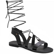 Greek Leather Black Knee High Tie up Gladiator Sandals "Nyx" - EMMANUELA handcrafted for you®