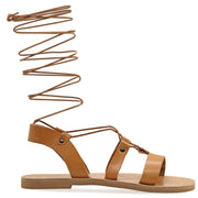 Greek Leather Beige Knee High Tie up Gladiator Sandals "Nyx" - EMMANUELA handcrafted for you®