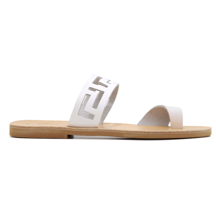 Greek Leather Beige Toe Ring Sandals with Meanders "Antiparos" - EMMANUELA handcrafted for you®