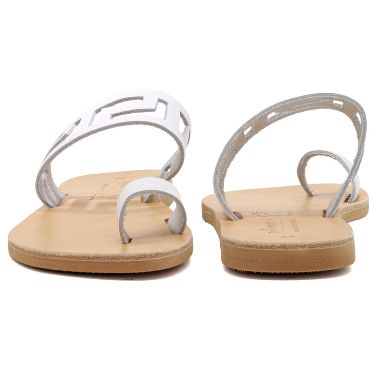 Greek Leather Beige Toe Ring Sandals with Meanders "Antiparos" - EMMANUELA handcrafted for you®