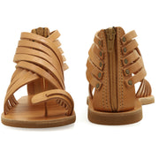 Greek Leather Beige Ankle High Gladiator Sandals with zippers "Amalthea " - EMMANUELA handcrafted for you®