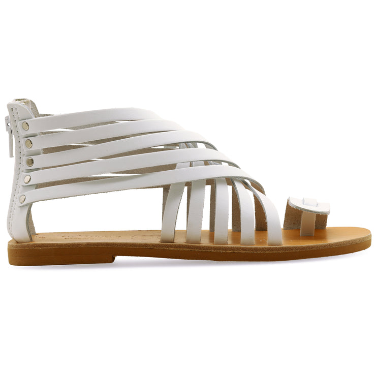 Greek Leather White Ankle High Gladiator Sandals with zippers "Amalthea " - EMMANUELA handcrafted for you®