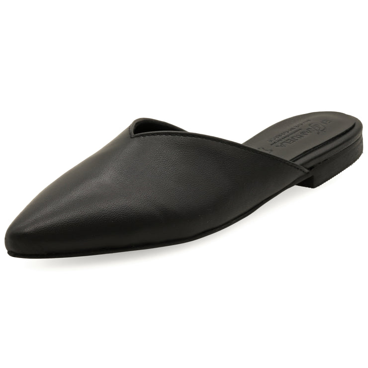 Greek Leather Black Flat Slide on Pointy Mules - EMMANUELA handcrafted for you®