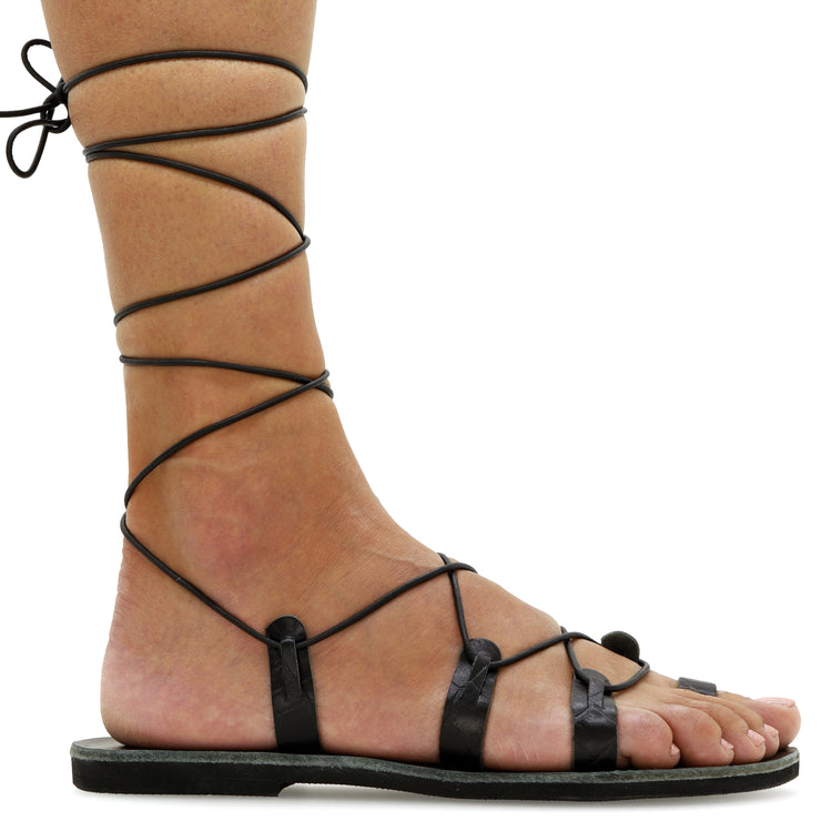 cllios Women's Crisscross Strappy Flat Knee-High Gladiator Sandal Tie Up  Roman Beach Travel Ring Toe Sandals - Walmart.com