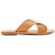 Greek Leather Beige Slide Cross Strap Sandals "Knossos" - EMMANUELA handcrafted for you®