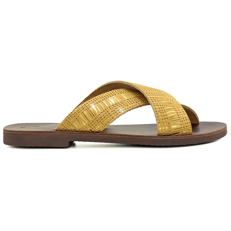 Greek Leather Beige Slide Cross Strap Sandals "Knossos" - EMMANUELA handcrafted for you®