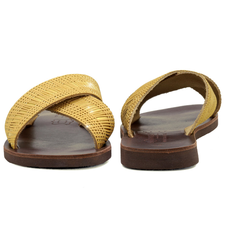 Greek Leather Beige Slide Cross Strap Sandals "Knossos" - EMMANUELA handcrafted for you®