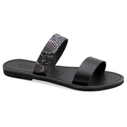Greek Leather Black Snake Slide on Strappy Sandals "Milos" - EMMANUELA handcrafted for you®