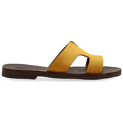 Greek Leather Mustard Slide on H-Band Sandals "Eugene" - EMMANUELA handcrafted for you®