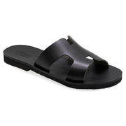 Greek Leather Black Slide on H-Band Sandals "Eugene" - EMMANUELA handcrafted for you®
