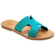 Greek Leather Turquoise Slide on H-Band Sandals "Eugene" - EMMANUELA handcrafted for you®