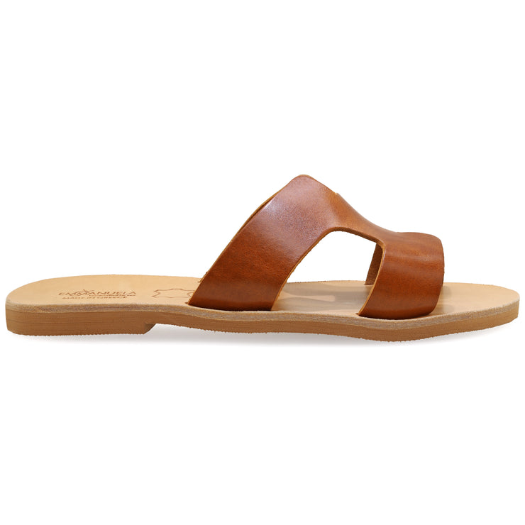 Greek Leather Mustard Slide on H-Band Sandals "Eugene" - EMMANUELA handcrafted for you®