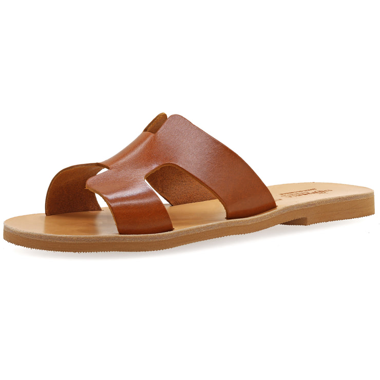 Greek Leather Mustard Slide on H-Band Sandals "Eugene" - EMMANUELA handcrafted for you®