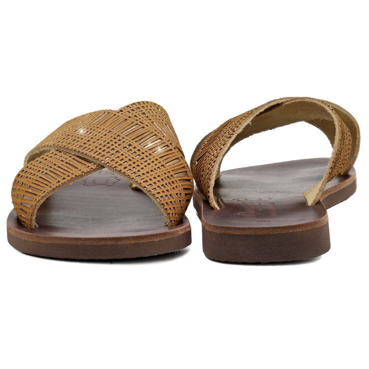 Greek Leather Beige Slide Cross Strap Sandals "Knossos" - EMMANUELA handcrafted for you®