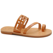 Greek Leather Beige Toe Ring Sandals with Meanders "Spetses" - EMMANUELA handcrafted for you®