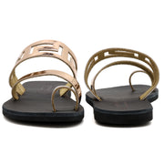 Greek Leather Rose gold Toe Ring Sandals with Meanders "Spetses" - EMMANUELA handcrafted for you®