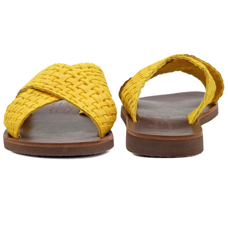 Greek Leather Yellow Suede Slide Cross Strap Sandals "Knossos" - EMMANUELA handcrafted for you®