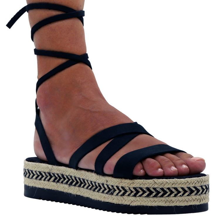 Calf High Lace Up Gladiator Sandals "Medussa"