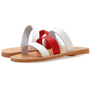 Greek Leather Pink White Coral Slide on Sandals "Skiros" - EMMANUELA handcrafted for you®