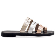 Greek Leather Rose Gold Silver Slide on Toe Ring Sandals "Mykonos" - EMMANUELA handcrafted for you®