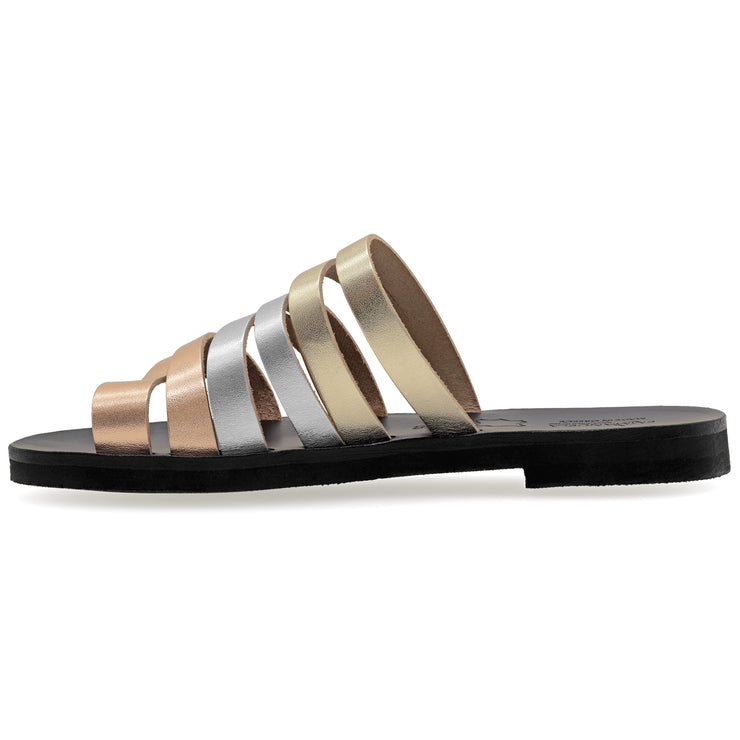 Greek Leather Rose Gold Silver Slide on Toe Ring Sandals "Mykonos" - EMMANUELA handcrafted for you®