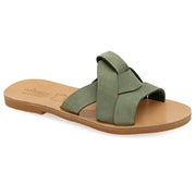 Greek Leather Green Slide on Sandals "Rhodes" - EMMANUELA handcrafted for you®