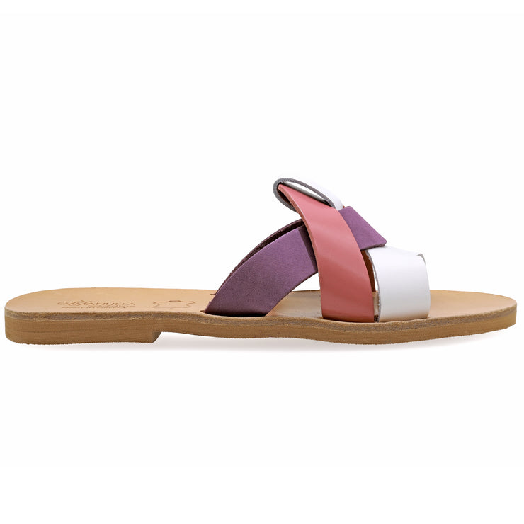 Greek Leather Pink White Purple Slide on Sandals "Rhodes" - EMMANUELA handcrafted for you®