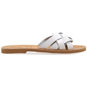 Greek Leather White Slide on Cross Strap Sandals "Tisiphone" - EMMANUELA handcrafted for you®