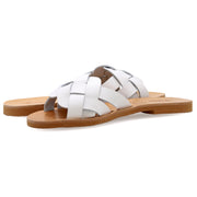 Greek Leather White Slide on Cross Strap Sandals "Tisiphone" - EMMANUELA handcrafted for you®