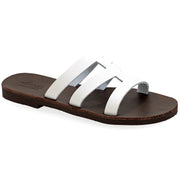 Greek Leather White- Brown Sole Slide on Ξ Sandals "Xenobia" - EMMANUELA handcrafted for you®
