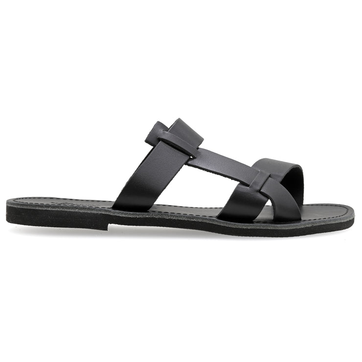 Greek Leather Black Slide on Strappy Sandals for Men "Seleukos" - EMMANUELA handcrafted for you®