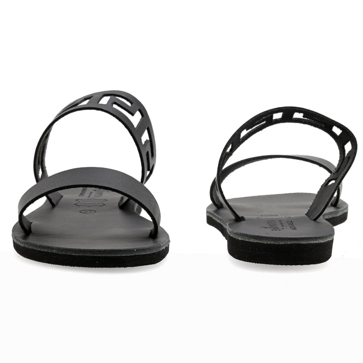 Greek Leather Black Slide on Meander Sandals "Zakynthos" - EMMANUELA handcrafted for you®