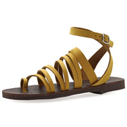 Emmanuela - handcrafted for you® Sandalen mit Knöchelriemen & Zehenring "Artemis" aus Senf leder