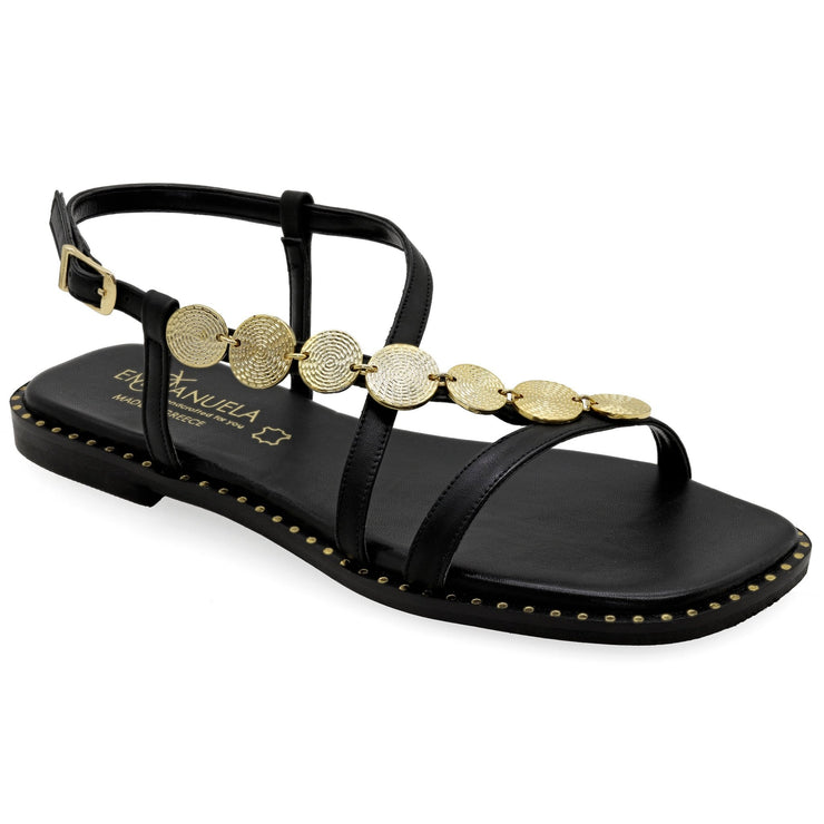 Emmanuela - handcrafted for you® Gepolsterte Sandalen mit Schnallenriemen "Ophelia" aus Schwarze leder