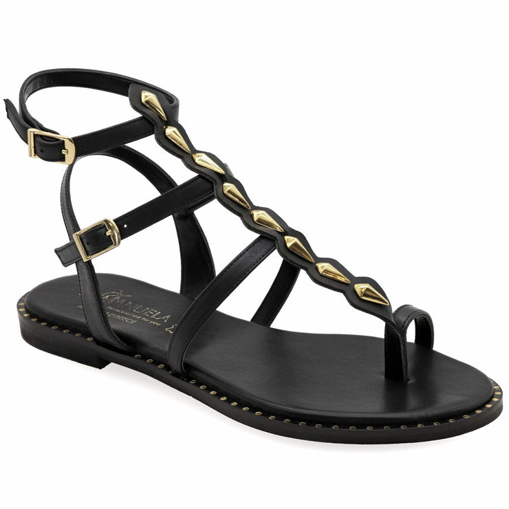 Emmanuela - handcrafted for you® Gepolsterte Einlegesohlen Sandalen mit Schnallenriemen "Persephone" aus Schwarze leder