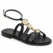 Emmanuela - handcrafted for you® Knöchelriemen-Sandalen mit gepolsterter Fußbett "Chryseis" aus Schwarze leder