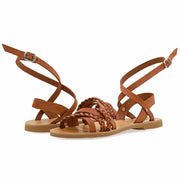 Emmanuela - handcrafted for you® Sandalen mit Knöchelriemen "Hypatia" aus Braun - Rot leder