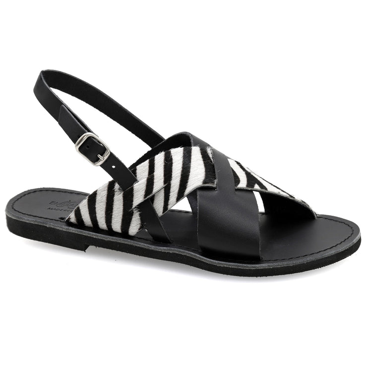 Emmanuela - handcrafted for you® Sandalen mit Knöchelriemen in Zebra "Alethea" aus Ponyhaut leder